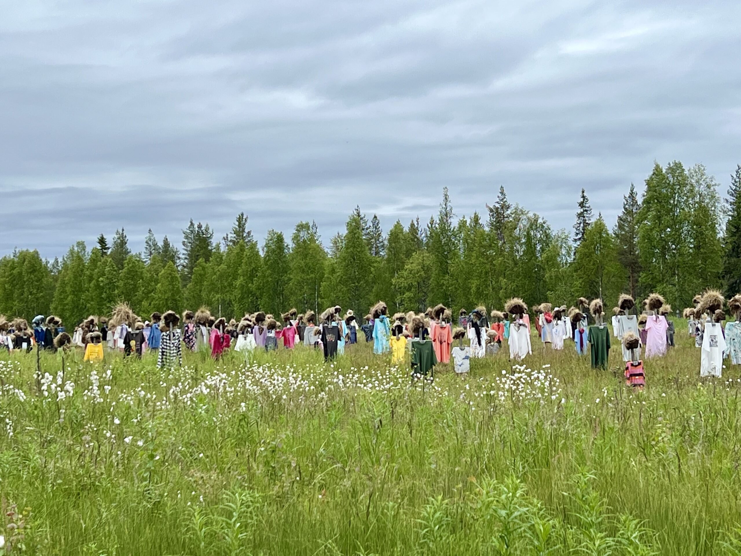 An image of the scarecrows dressed in summer attire. 